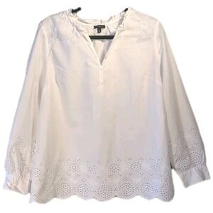 Talbots Women Large Petite White Cotton Eyelet Embroidery Beach Wedding Photo